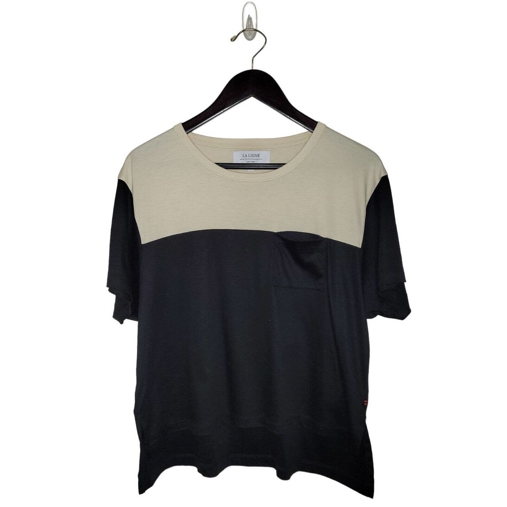 La Ligne New York Size XL Ivory/Black Color blocked High-Low T shirt Top Blouse